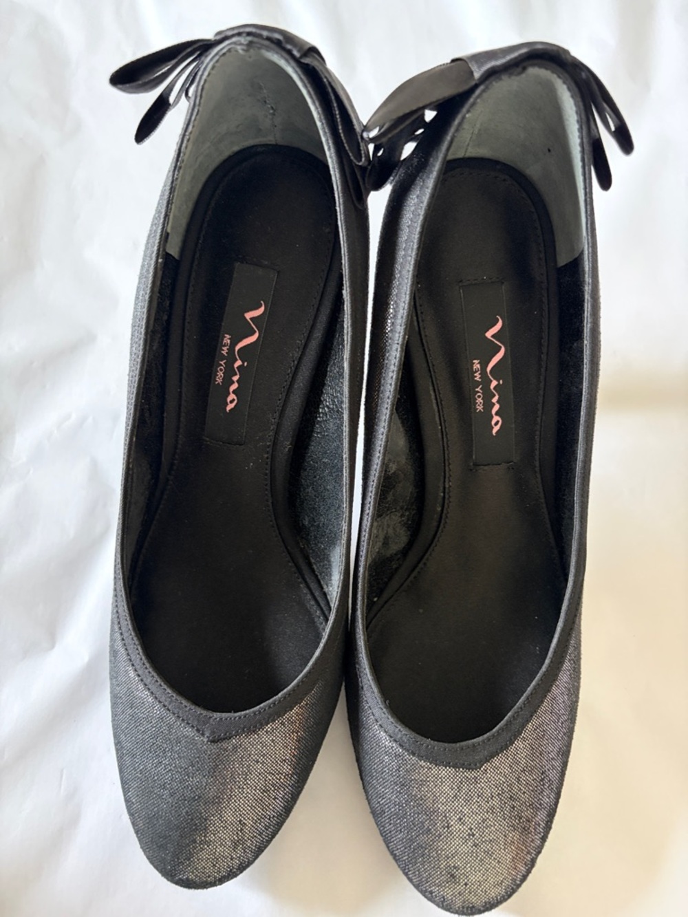 NINA Gunmetal Pointed Toe Flats with Bow Size 7M